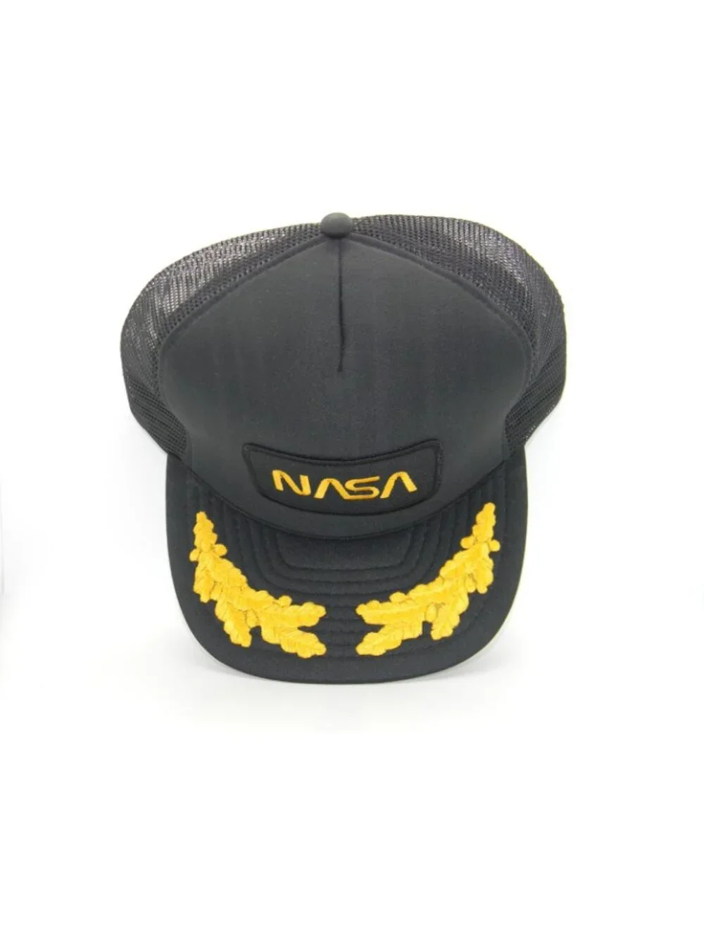 VTG 80s San Sun NASA Worm Logo Hat Gold Yellow Scrambled Eggs Trucker Snapback